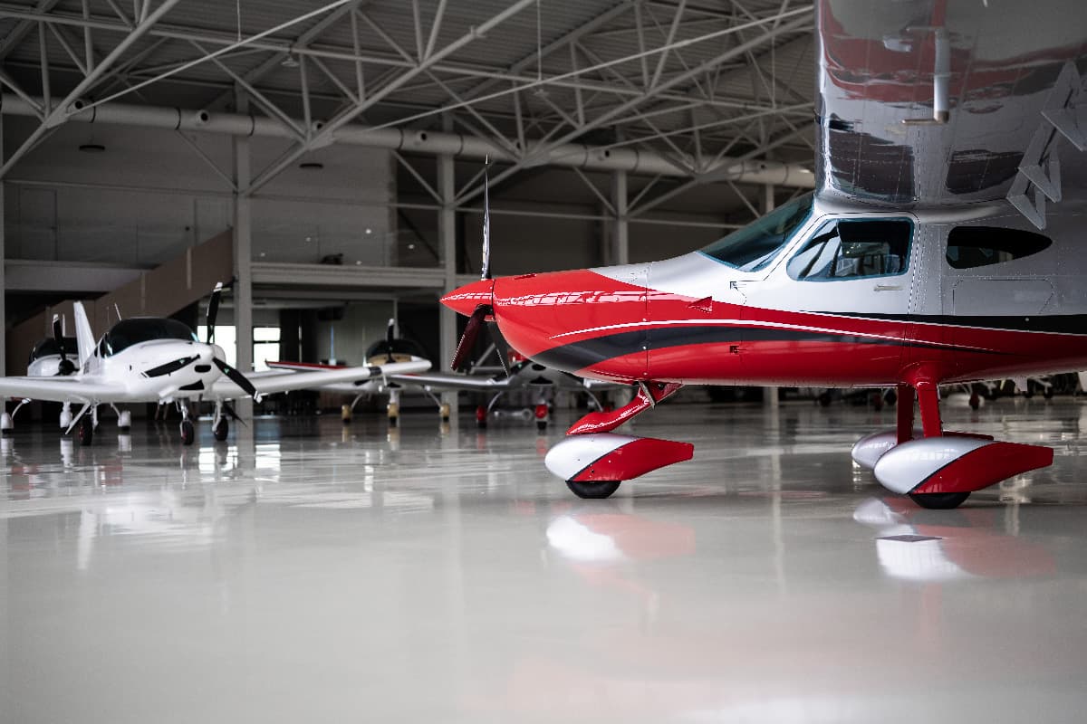 Bristell B8 cabin side and high wing inside the hangar