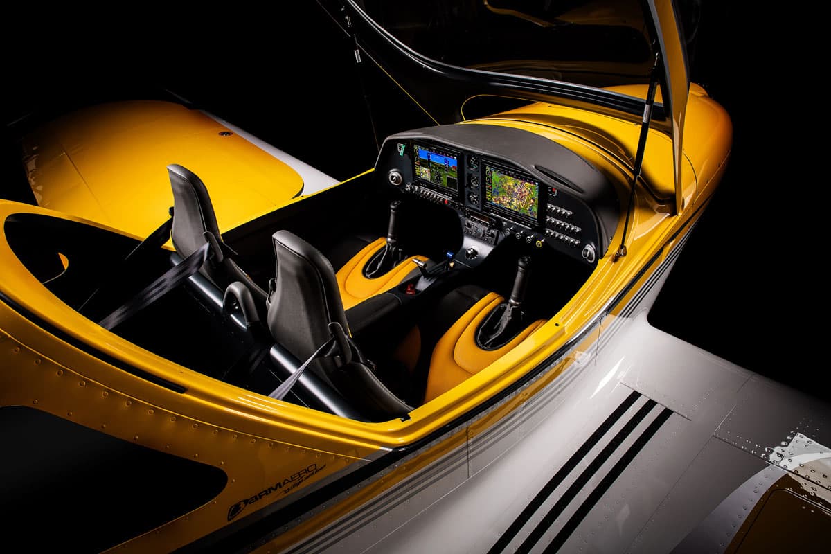 Yellow Bristell Classic with open canopy and glass cockpit